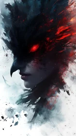 Hybrid raven spirit emerges from swirling fire and smoke