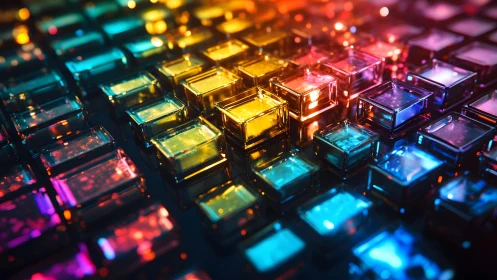 Vibrant 3D Glass Cubes in Abstract Digital Art Style.
