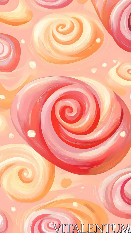 Concentric Spiral Swirls in Coral and Cream Digital Composition.