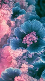 Fractal coral blossoms merge cool teal and warm pink light