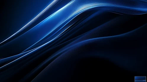 Luminescent blue waveforms arc across a deep digital void