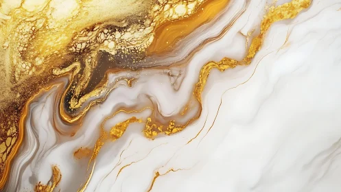 Elegant gold and white marble abstract art with fluid textures.