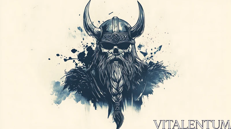 Ink-splattered Viking skull lord rising from pale silence.