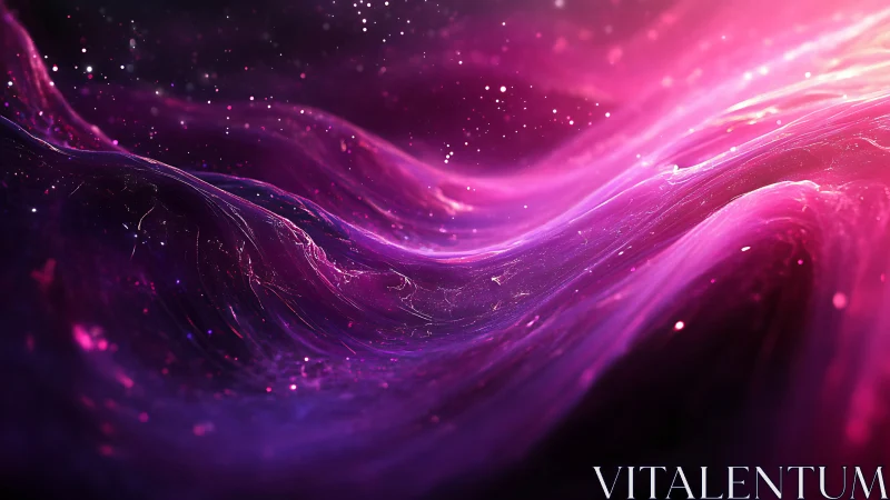 Cosmic magenta waves flow through a glowing abstract nebula
