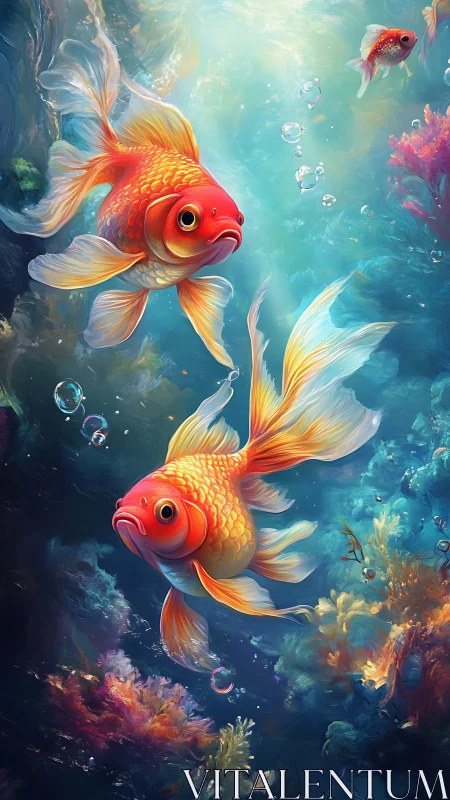 Golden daydreams with graceful goldfish in glowing water.