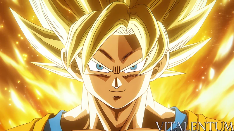 Supercharged warrior portrait with blazing golden aura glow.