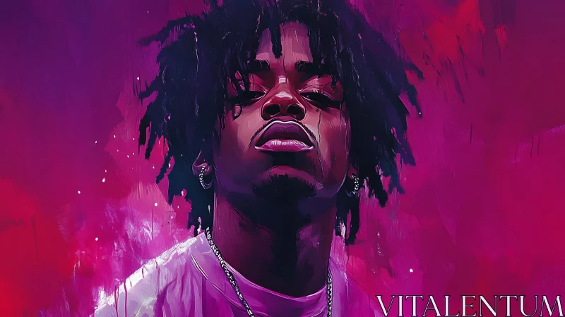 Neon velvet portrait of a defiant dreamer in magenta haze.