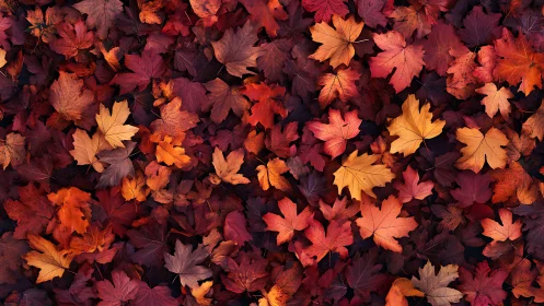 Crimson leaves whisper quietly across autumn’s twilight floor