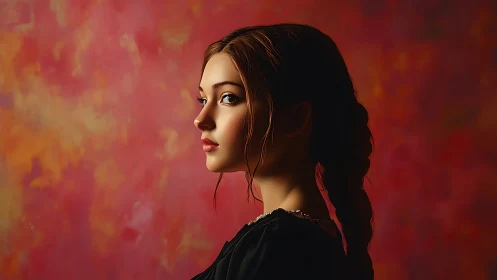 Side profile digital portrait of young woman in shadow.