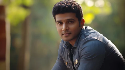 Portrait of a relaxed man outdoors in soft natural light.