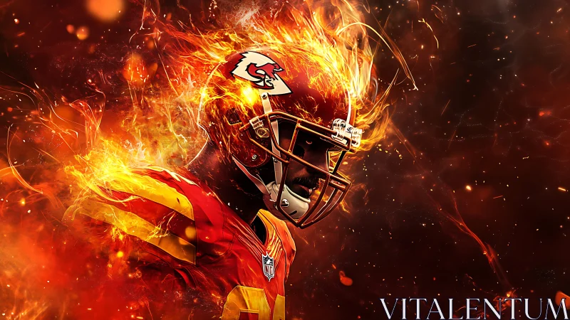 Digital painting of flaming football player in dynamic profile.