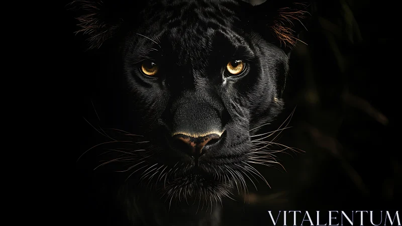 Black Panther Frontal Portrait with Luminous Amber Ocular Geometry.