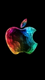 Iridescent abstract apple emblem with crystalline texture.