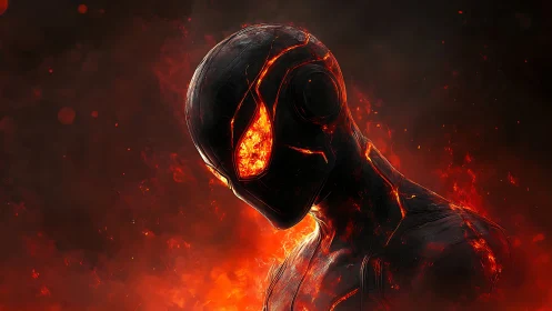 Molten sentinel leans from the blaze, forged in quiet fury