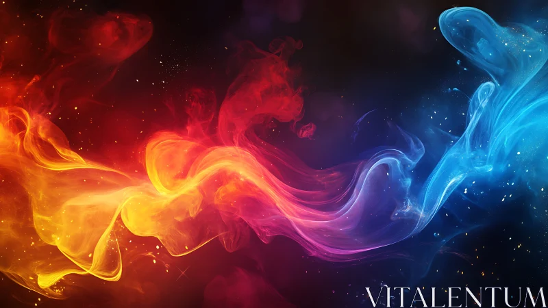 Flowing quantum energy waves blend red and blue light