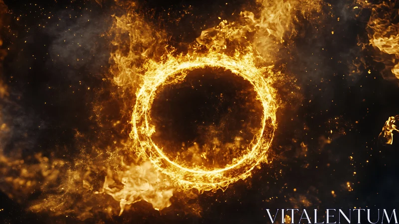 Fiery Ring Portal: Digital Flames Exploding in Cosmic Darkness