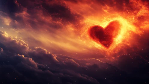 Luminous Heart Shape in Fiery Cloud Formation Sky