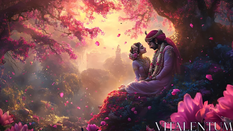 Lovers in Bloom: Romantic Escape Under Blossom Canopy