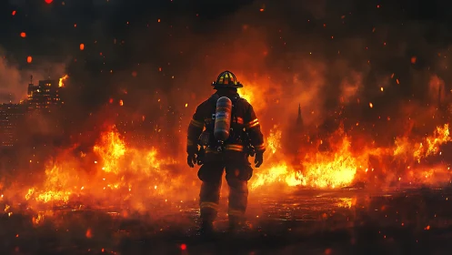 Firefighter in Blazing Inferno: Photorealistic Emergency Response Scene.