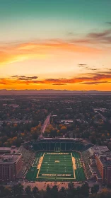 Stadium glows like a neon circuit beneath painted sunset