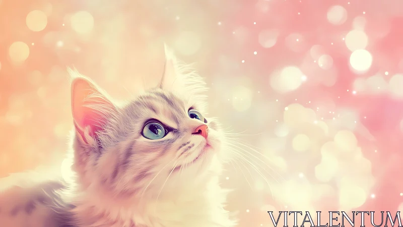 Feline subject with upward gaze rendered in soft tones