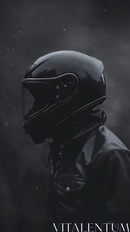 Monochrome rider profile in cinematic low-key portrait lighting.