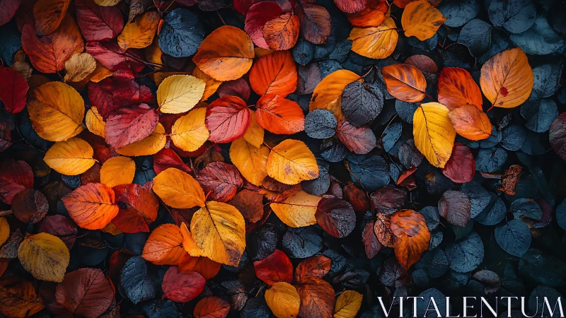 Wet autumn foliage forms high-contrast complementary color field