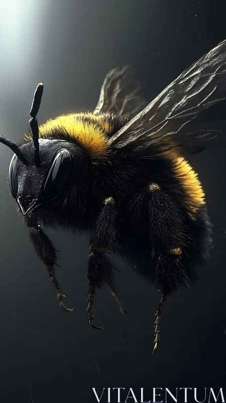 Ultra-detailed bumblebee suspended in dramatic studio light.