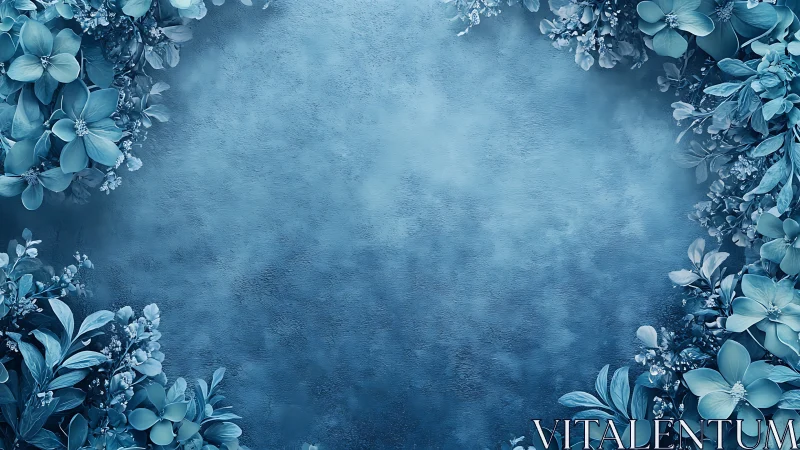 Blue Floral Frame with Textured Atmospheric Background