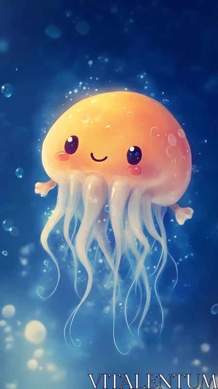 Kawaii jellyfish character rendered in luminous digital painting