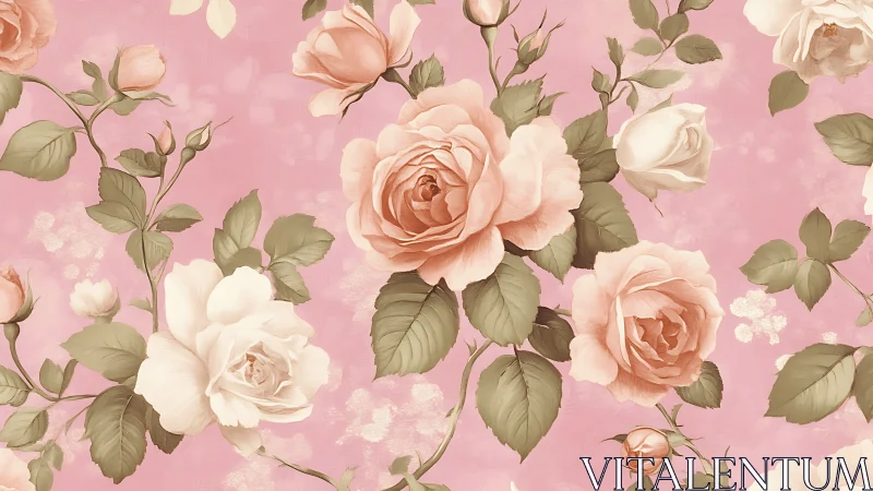Botanical Garden Roses Against Soft Pink Backdrop