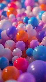 Color-drenched spheres tumble through a dreamy glossy cascade