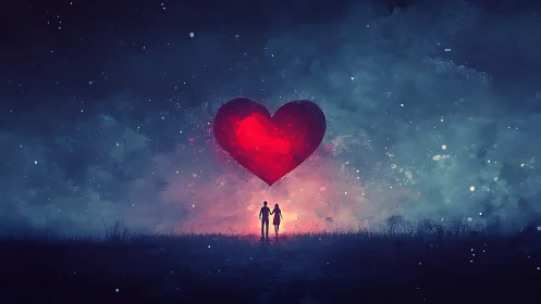 Two Souls Converge Where Neon Hearts Illuminate Twilight