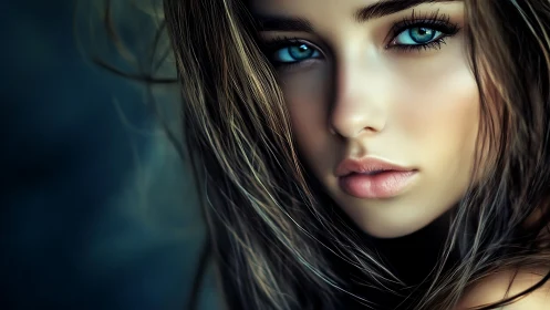 Intense teal-eyed portrait glows in moody cinematic light