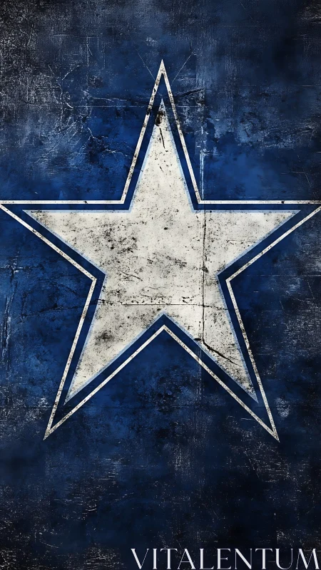 White distressed star emblem on rough blue background.