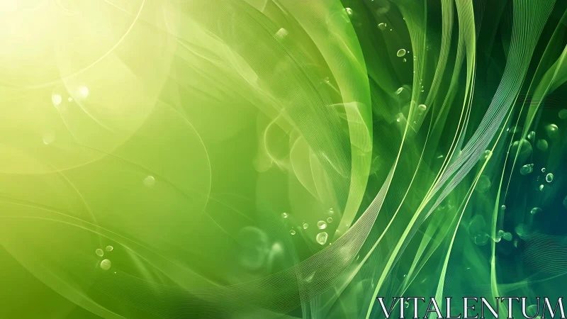 Luminous green waves swirl through abstract fluid light.