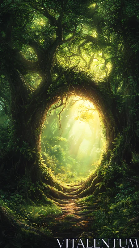Luminous Forest Passage Beckoning with Warmth.