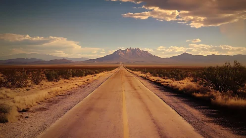 Endless desert highway chasing copper-lit mountain dreams.