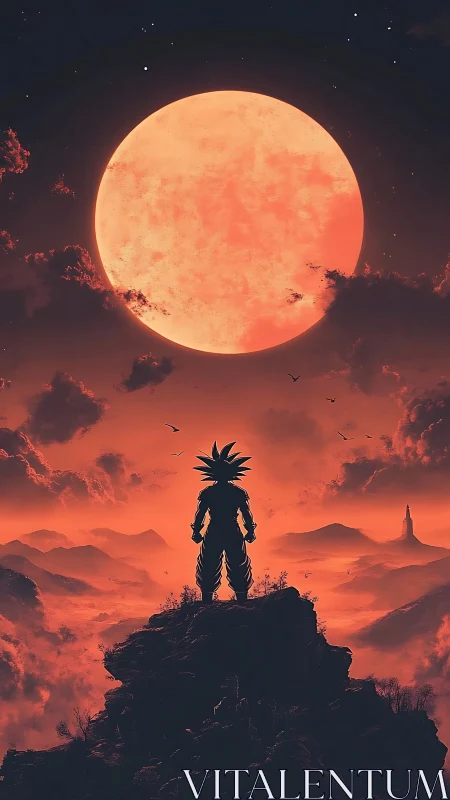 Lone spiky warrior greeting a molten lunar horizon glow.