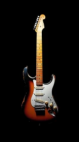 Sunburst electric guitar isolated on dark studio background.