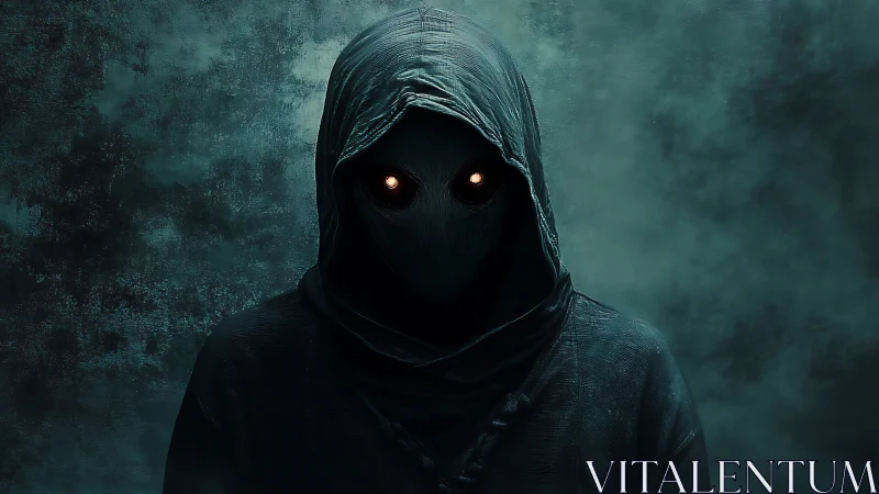 Hooded humanoid figure with obscured face and lit eyes.