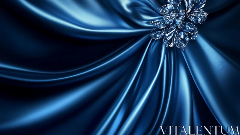 Midnight satin folds gathered by a crystal bloom.