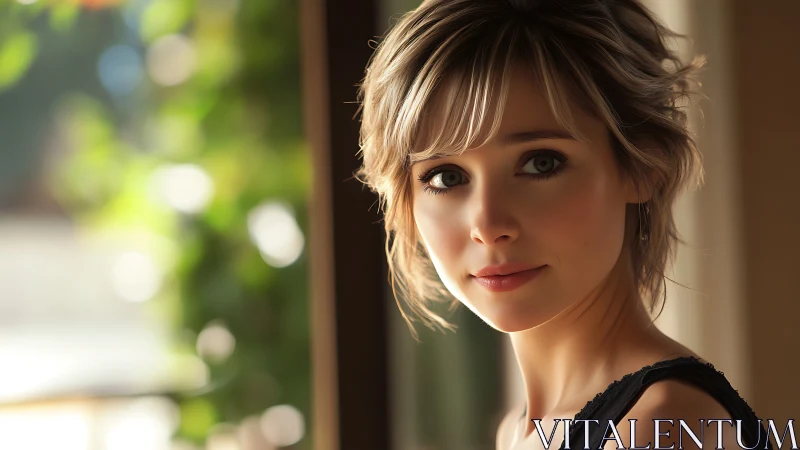 Soft-eyed portrait pauses sunlight in a quiet doorway