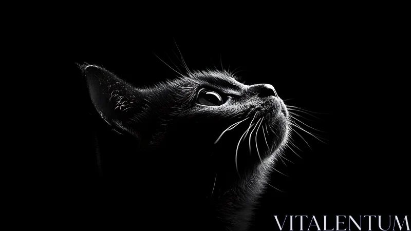 Cat Gazing Upward in Dramatic Monochrome Portrait