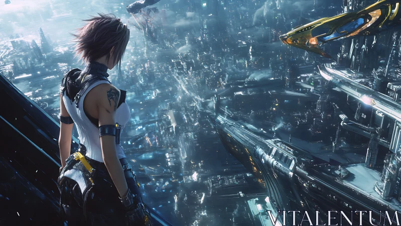 Skyline sentinel above a neon-drenched galactic megacity.