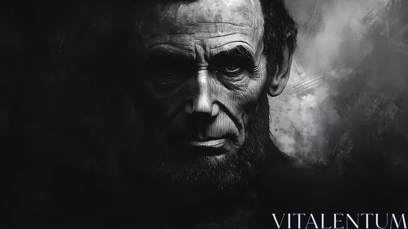 Monochrome male portrait emerging from dark background.