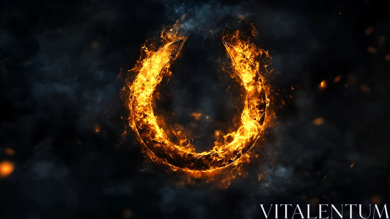 Incandescent U-shaped form engulfed in dynamic flame effects.