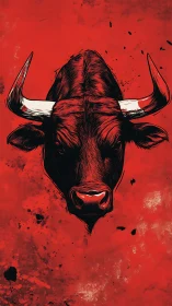 Bold crimson bull portrait bursting with raw energy.