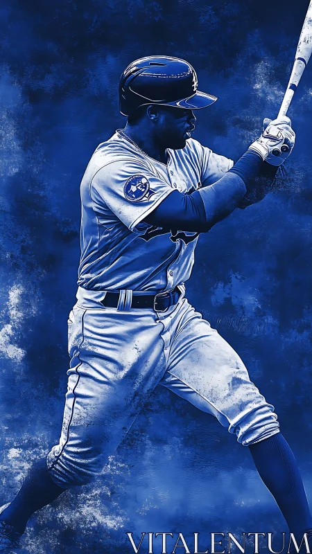 Baseball batter in blue monochrome digital illustration.
