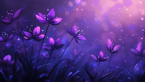 Purple Flowers Dance in Magical Twilight.
